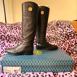 Tory Burch black tumbled leather riding boot. Size 7. Women